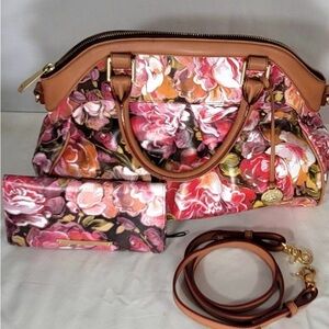 Brahmin Louise Rose Hemingway Floral Purse/ Shoulder Bag/ Crossbody Strap